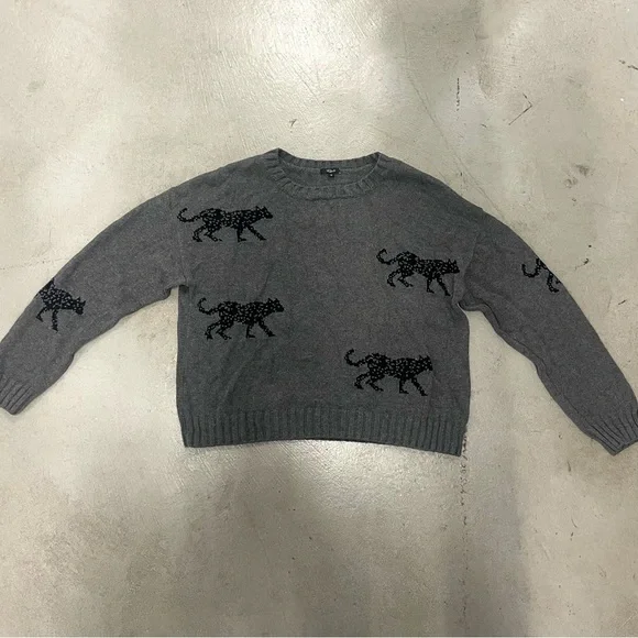 Rails Perci Jungle Cat Cotton Cashmere Gray Crewneck Knit Sweater Sz MEDIUM - Picture 8 of 15